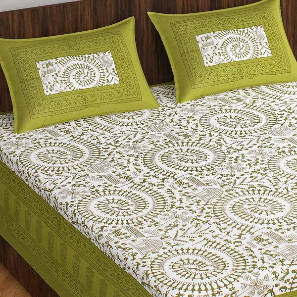 Rajasthani_Jaipuri_Traditional_Double_Bedsheet_with_2_Pillow_Cover_(White_&_Green)