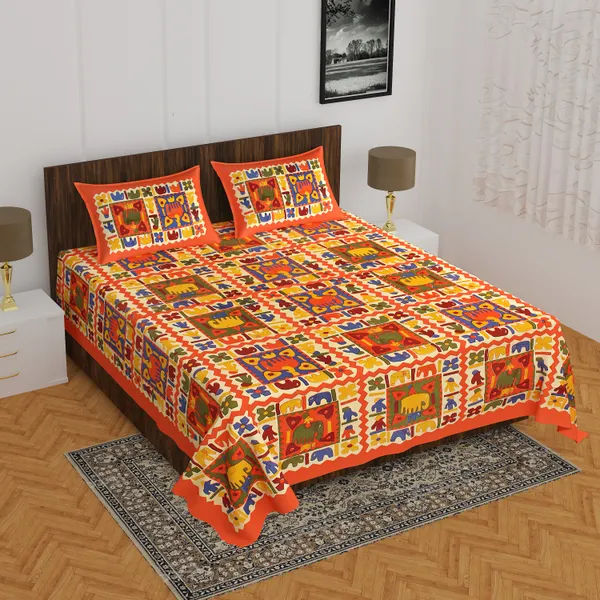 Rajasthani_Jaipuri_Traditional_Double_Bedsheet_with_2_Pillow_Cover_(Orange)