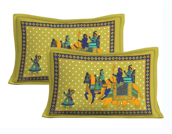 Rajasthani_Jaipuri_Traditional_Double_Bedsheet_with_2_Pillow_Cover_(Green_&_White)