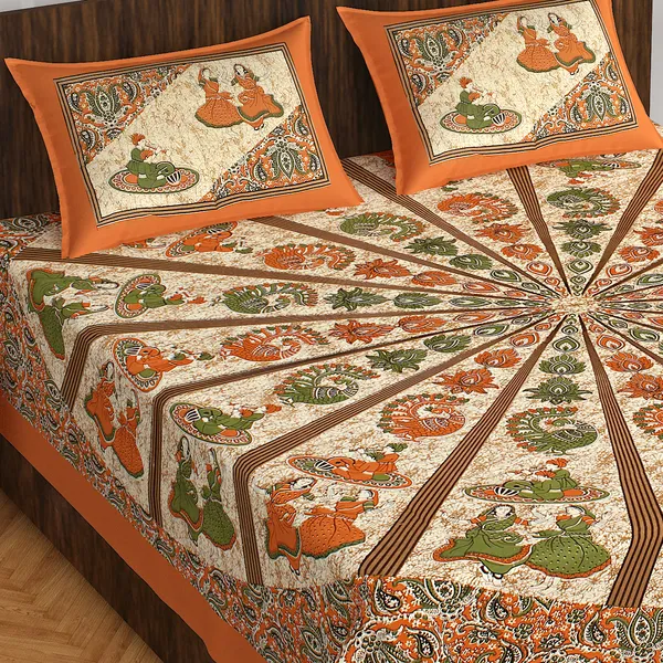 Rajasthani_Jaipuri_Traditional_Double_Bedsheet_with_2_Pillow_Cover_(Cream_&_Orange)