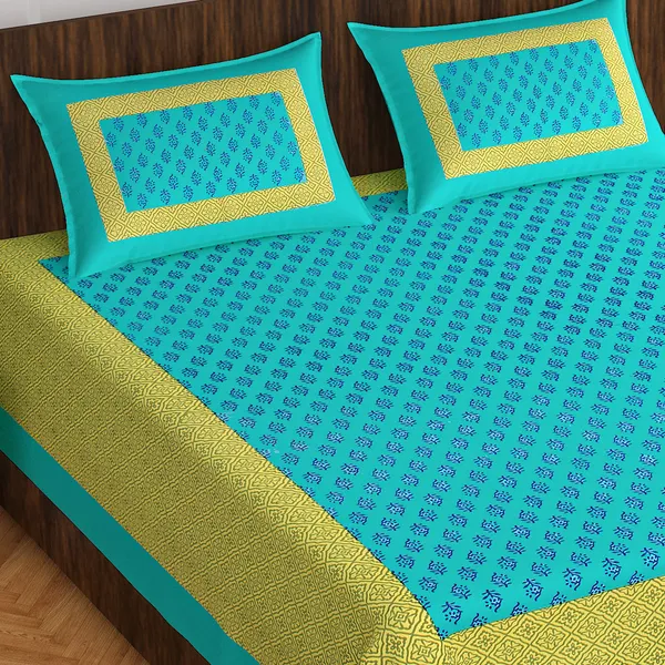 Rajasthani_Jaipuri_Traditional_Double_Bedsheet_with_2_Pillow_Cover_(Green_&_Blue)