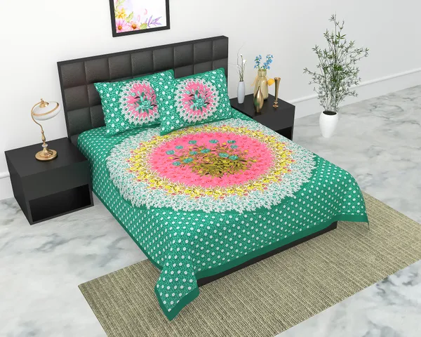 Rajasthani_Jaipuri_Traditional_Queen_Bedsheet_with_2_Pillow_Cover_(Green_&_White)