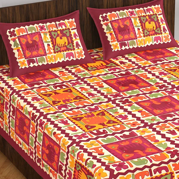 Rajasthani_Jaipuri_Traditional_Double_Bedsheet_with_2_Pillow_Cover_(Marron)