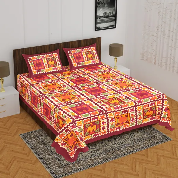 Rajasthani_Jaipuri_Traditional_Double_Bedsheet_with_2_Pillow_Cover_(Marron)