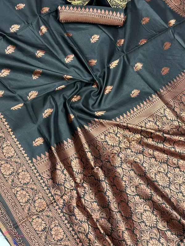Black_Organic_Lichi_Silk_Saree_For_Women