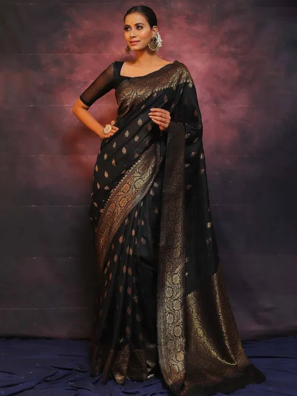 Black_Organic_Lichi_Silk_Saree_For_Women