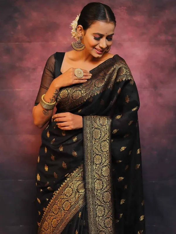 Black_Organic_Lichi_Silk_Saree_For_Women
