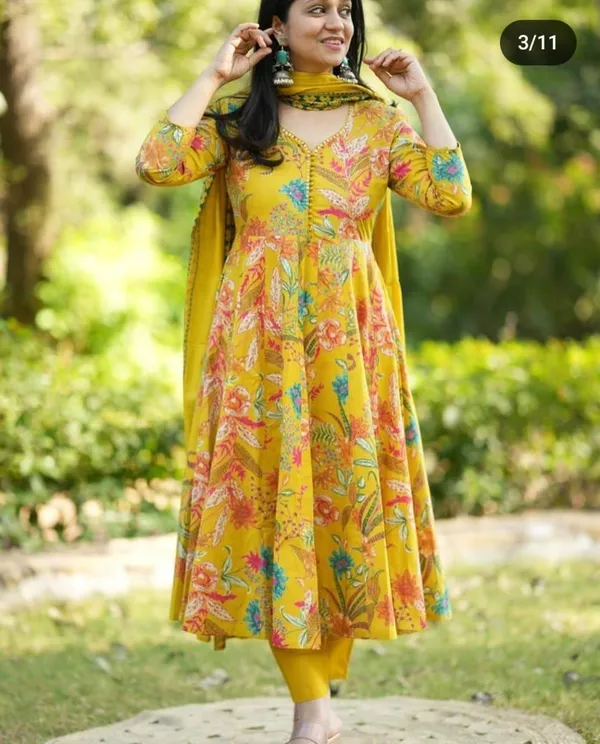 Yellow_Premium_Anarkali_Cotton_Suit_Set_for_Women