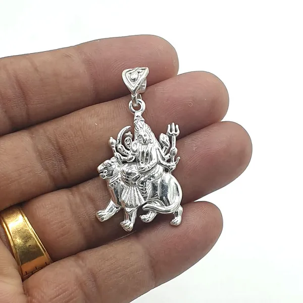 Sterling_Silver_Maa_Sherawali_Pendant_For_Unisex