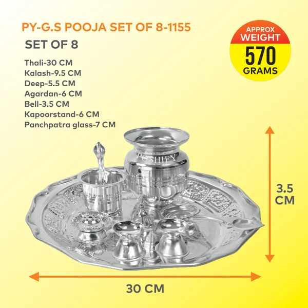 Pack_Of_8_German_Silver_Pooja_Set_With_Diya_Bell_Agarbatti_Stand_Plate_And_More