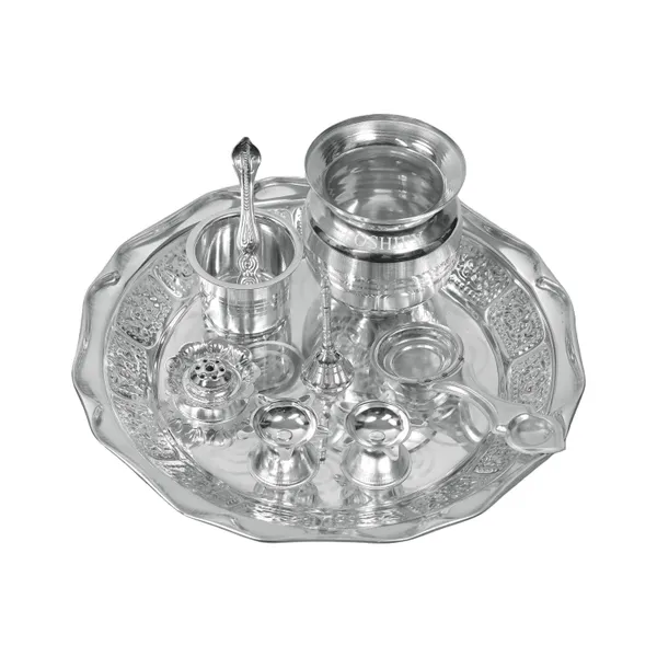 Pack_Of_8_German_Silver_Pooja_Set_With_Diya_Bell_Agarbatti_Stand_Plate_And_More
