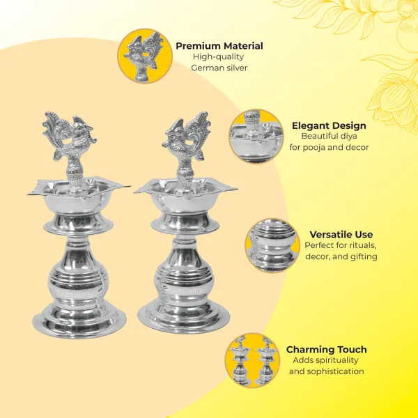 German_Silver_Premium_Two_Diya_&_Pooja_Thali_Pack_Of_2