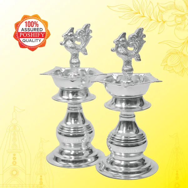 German_Silver_Premium_Two_Diya_&_Pooja_Thali_Pack_Of_2
