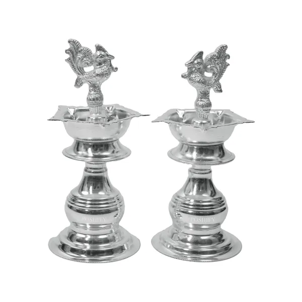 German_Silver_Premium_Two_Diya_&_Pooja_Thali_Pack_Of_2