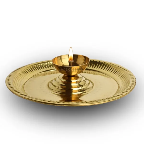 Gold_Brass_Handcrafted_Aarti_Plate_In_Center_Large_Diya