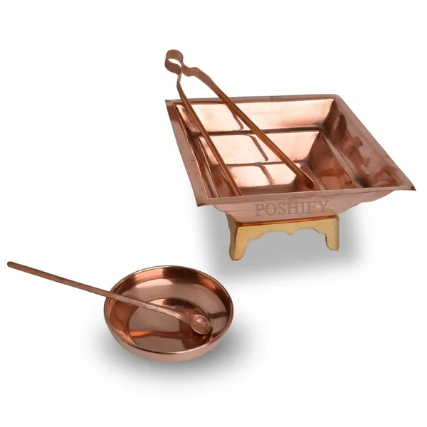 Brown_Copper_Pooja_Hawan_Kund_Complete_Poojaset_With_Spoon_Bowl_Stand_And_Thong