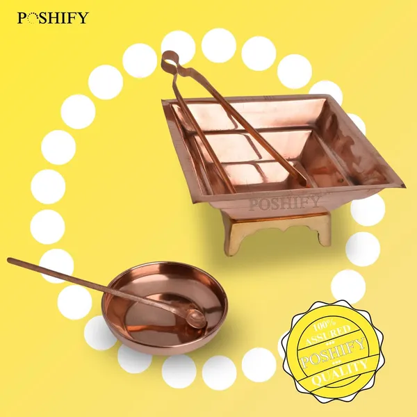 Brown_Copper_Pooja_Hawan_Kund_Complete_Poojaset_With_Spoon_Bowl_Stand_And_Thong