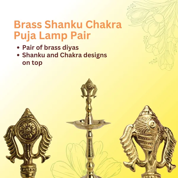 Gold_Brass_Exquisite_Shank_&_Chakra_Designed_Traditional_Kerala_Style_Diya_Holder_Count_Of_1