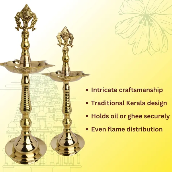 Gold_Brass_Exquisite_Shank_&_Chakra_Designed_Traditional_Kerala_Style_Diya_Holder_Count_Of_1