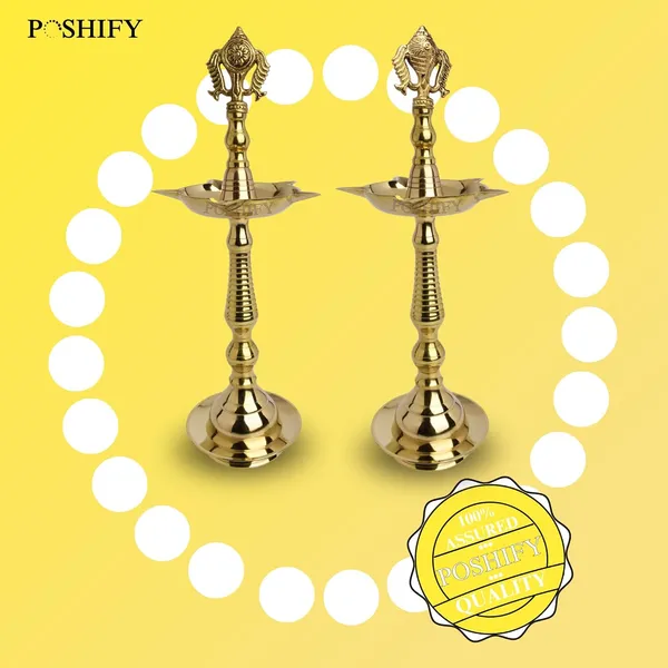 Gold_Brass_Exquisite_Shank_&_Chakra_Designed_Traditional_Kerala_Style_Diya_Holder_Count_Of_1