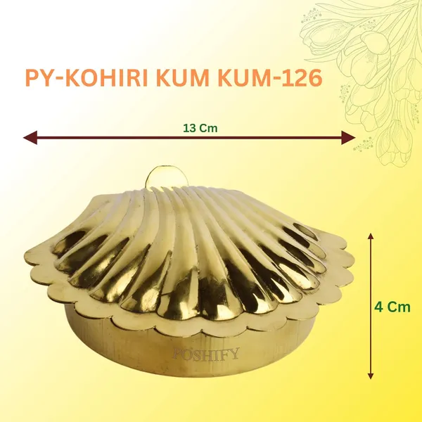 Gold_Brass_Pearl_Shell_Shaped_Kumkum_Holder_With_Separate_Containers_Kumkum_,Turmeric_And_Sandalwood
