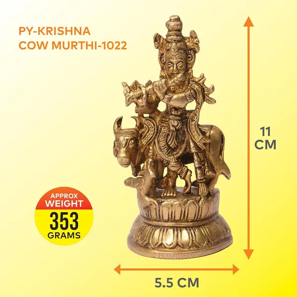 Golden_Brass_Krishna_Playing_Flute_With_Cow_Idol