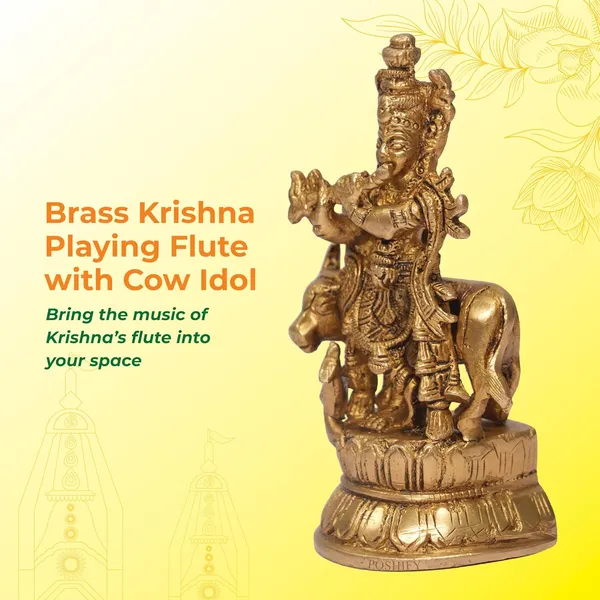 Golden_Brass_Krishna_Playing_Flute_With_Cow_Idol