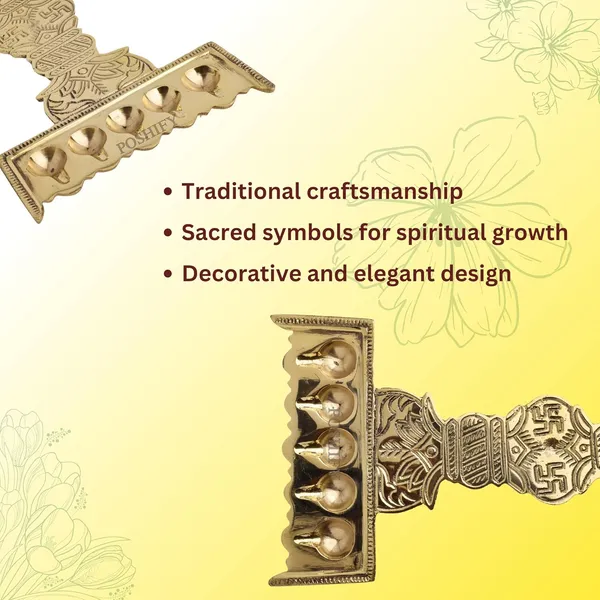 Gold_Brass_Handcrafted_Panchdeep_Aarti_Holder