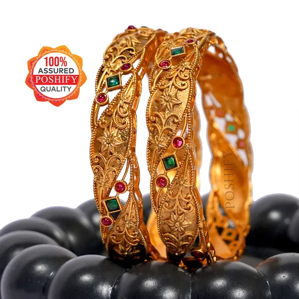 Luxury_Gold_Plated_Pure_Brass_Bangles_for_Women_|_Bangles_Set_|_2285_-_1827_|_Latest_Stylish_Traditional_Kada_Bangles_|_Just_Like_Real_Gold_Jewellery_|_Fashion_|_SET_OF_2