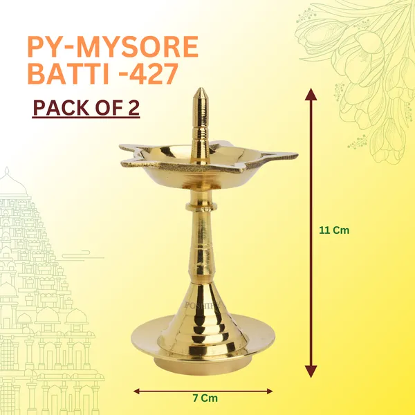 Pack_Of_2_Gold_Brass_Handcrafted_Exquisite_Mysore_Batti_Deep_With_5_Diya_&_Holder