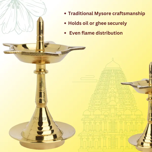 Pack_Of_2_Gold_Brass_Handcrafted_Exquisite_Mysore_Batti_Deep_With_5_Diya_&_Holder