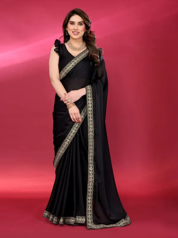 Black_Embroidery_Saree_With_Unstitched_Blouse_Piece_For_Women