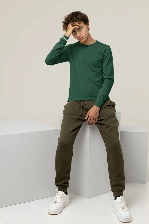 Bottle_Green_Cotton_Regular_Fit_T-Shirt_For_Men