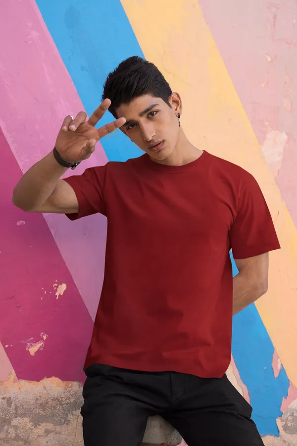 Maroon_Cotton_Regular_Fit_T-Shirt_For_Men