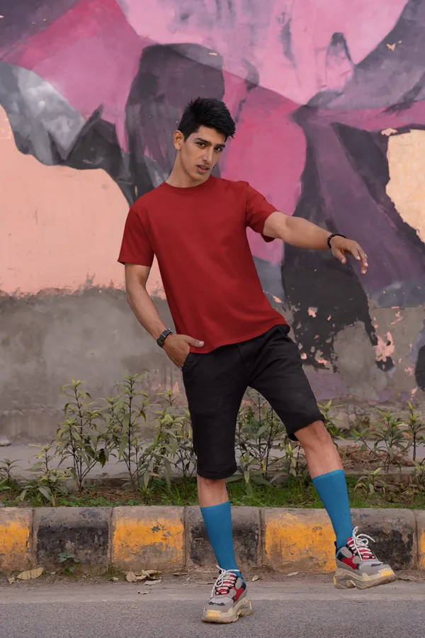 Maroon_Cotton_Regular_Fit_T-Shirt_For_Men