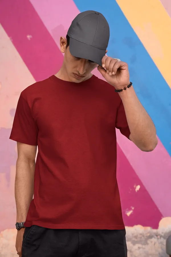 Maroon_Cotton_Regular_Fit_T-Shirt_For_Men