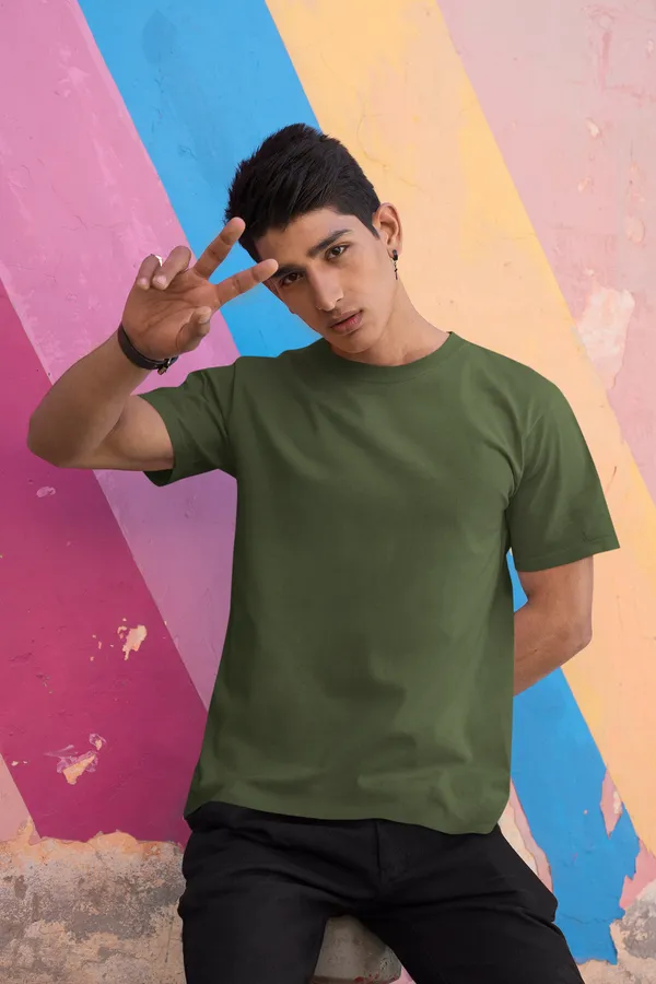Olive_Green_Cotton_Regular_Fit_T-Shirt_For_Men