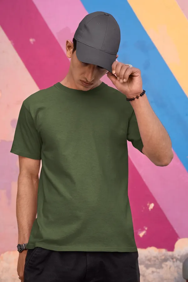 Olive_Green_Cotton_Regular_Fit_T-Shirt_For_Men