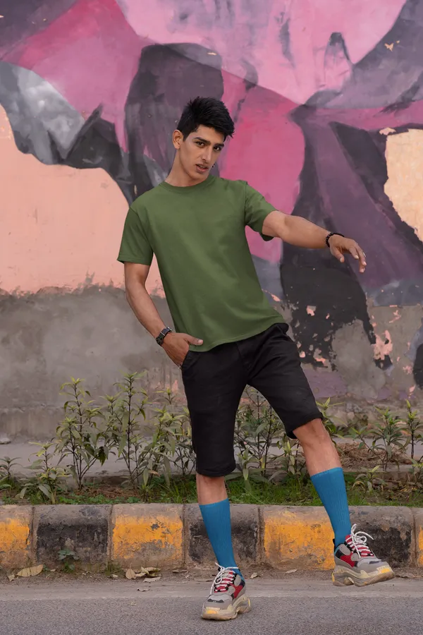 Olive_Green_Cotton_Regular_Fit_T-Shirt_For_Men