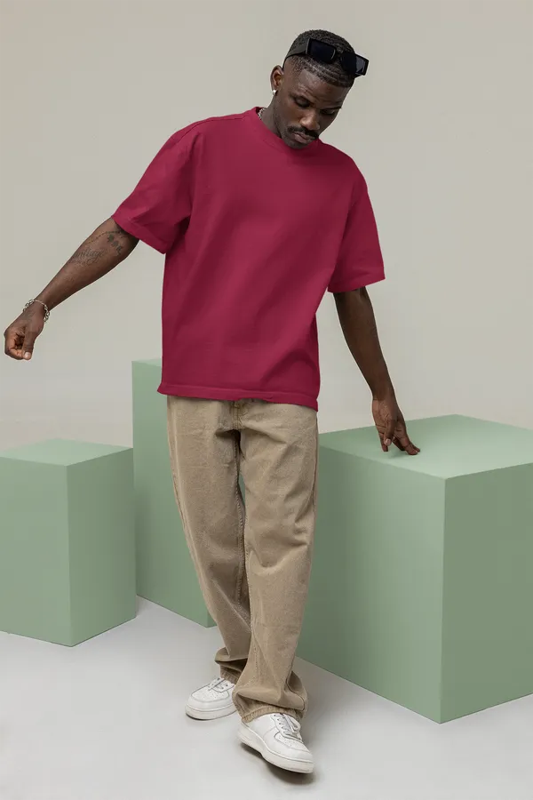 Hot_Pink_Cotton_Oversized_T-Shirt_For_Men
