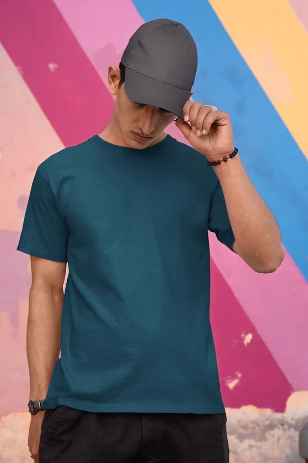 Petrol_Blue_Cotton_Regular_Fit_T-Shirt_For_Men
