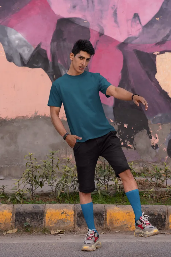 Petrol_Blue_Cotton_Regular_Fit_T-Shirt_For_Men