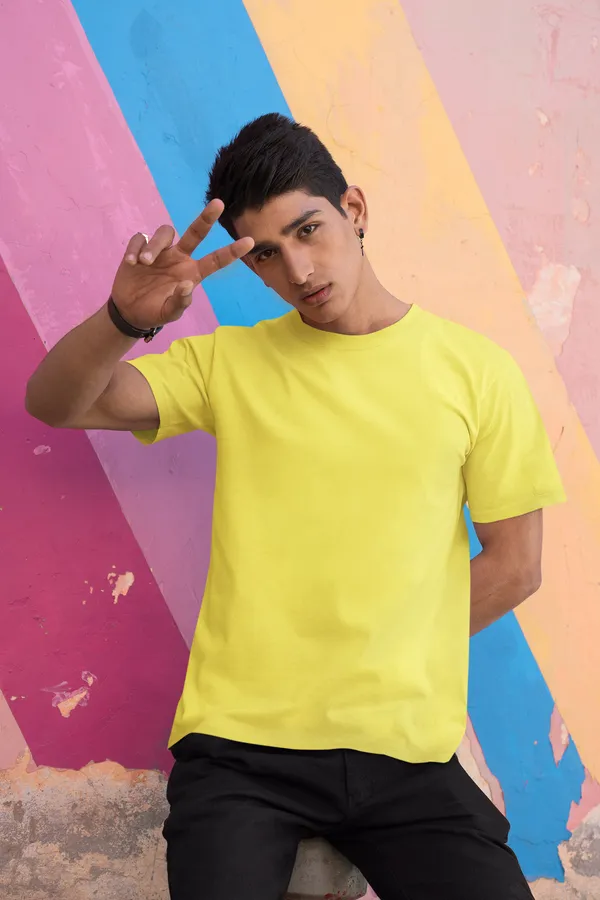 Yellow_Cotton_Regular_Fit_T-Shirt_For_Men