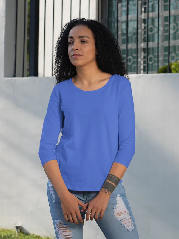 Royal_Blue_Cotton_Regular_Fit_T-Shirt_For_Women