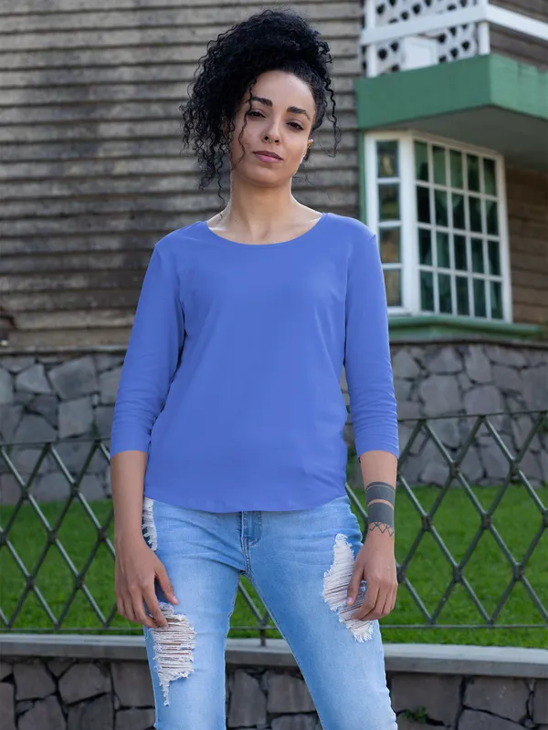 Royal_Blue_Cotton_Regular_Fit_T-Shirt_For_Women