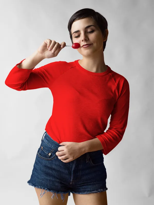 Red_Cotton_Regular_Fit_T-Shirt_For_Women