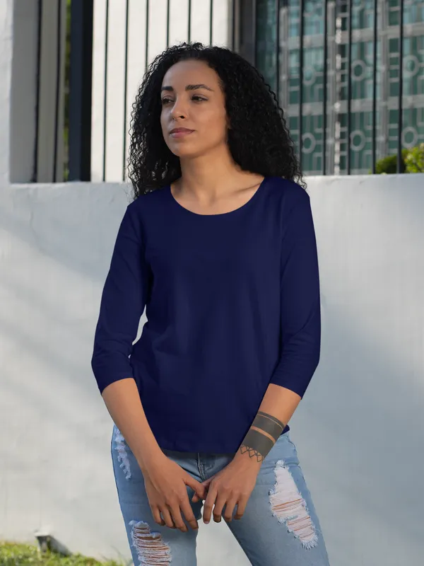 Navy_Blue_Cotton_Regular_Fit_T-Shirt_For_Women