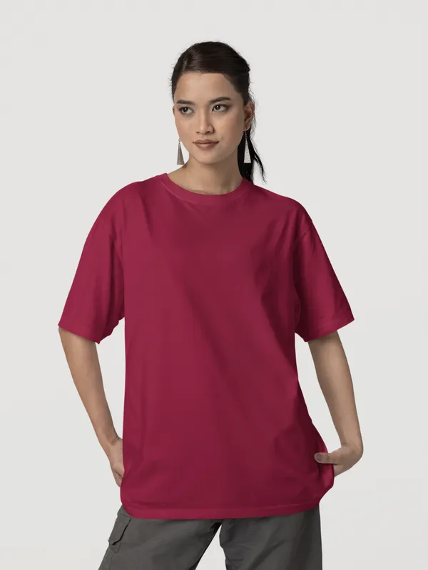 Maroon_Cotton_Oversized_T-Shirt_For_Women