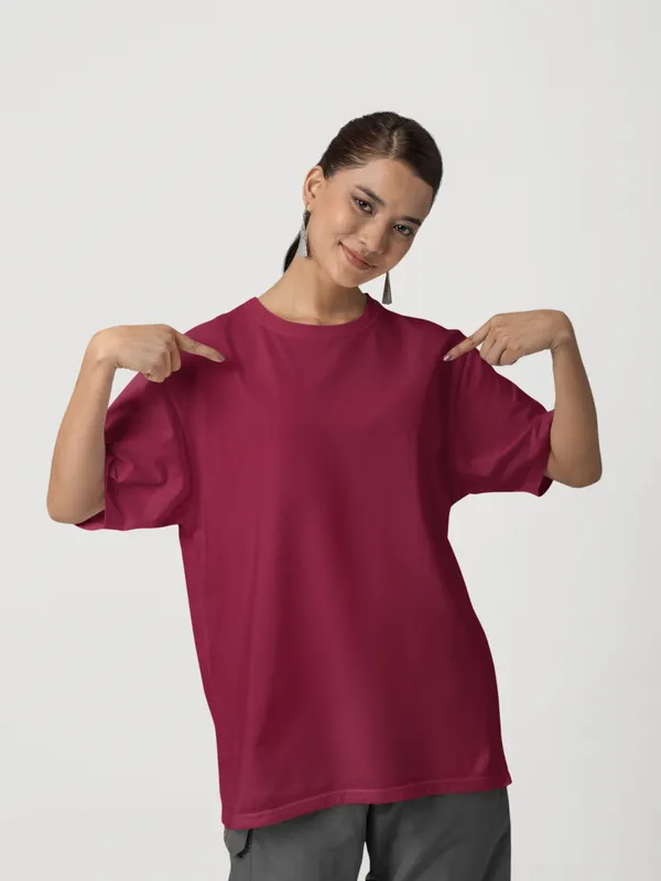 Maroon_Cotton_Oversized_T-Shirt_For_Women