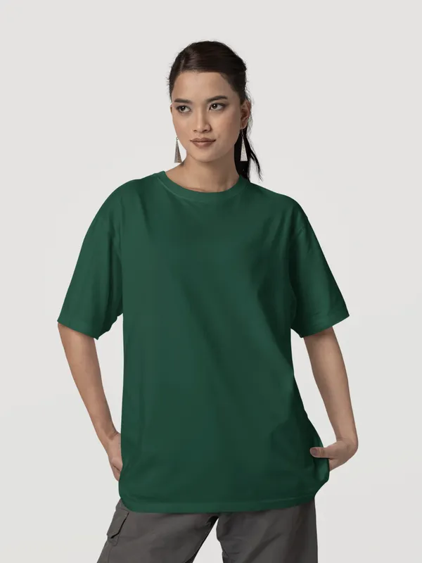 Bottle_Green_Cotton_Oversized_T-Shirt_For_Women